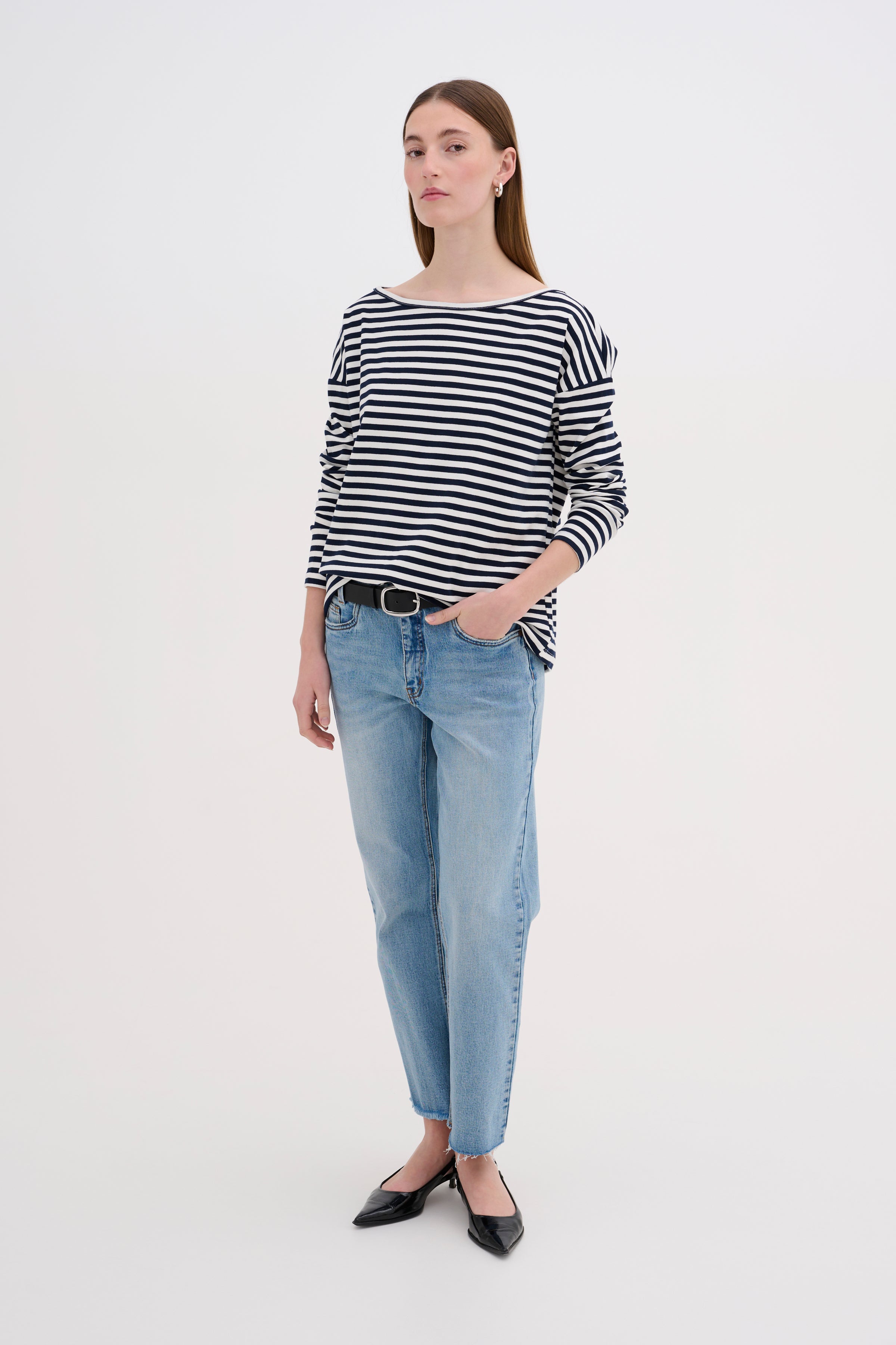 My Essential Wardrobe DanaMW Boxy Blouse, Navy/off.white