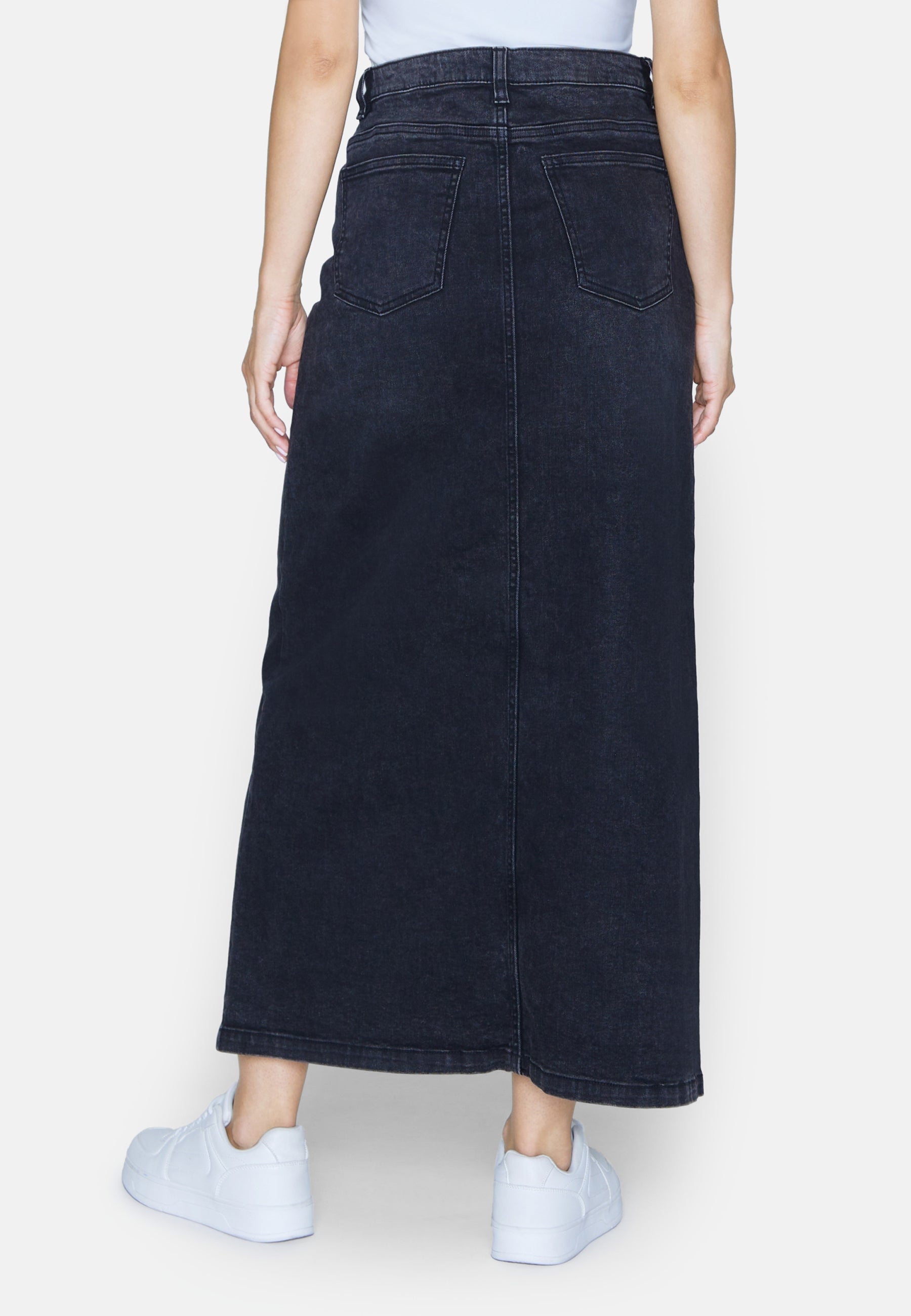 Sisters Point Olia Long Denim Skirt, Dark grey wash