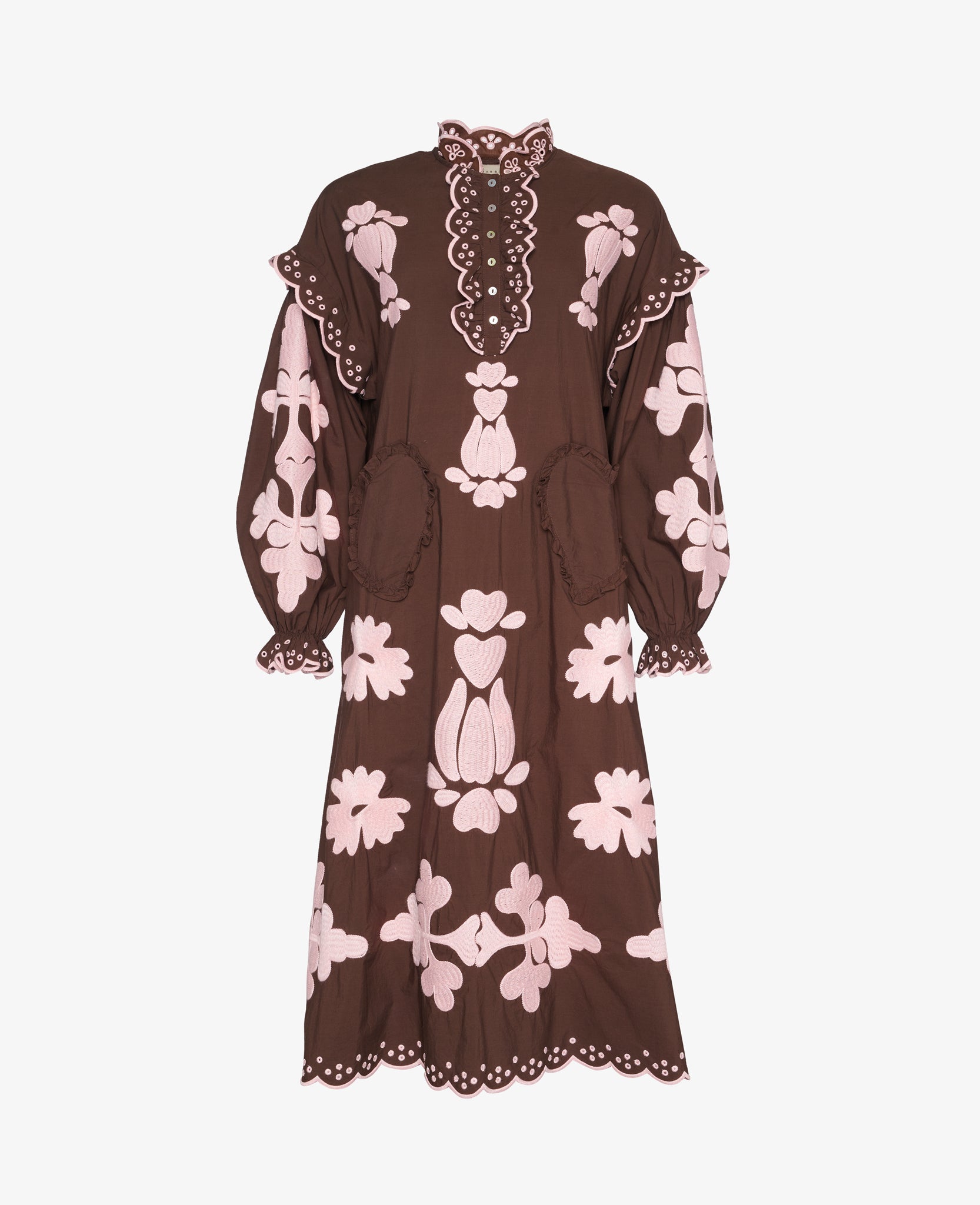 Sissel Edelbo Lilly Organic Cotton Dress, Brown w. Pink