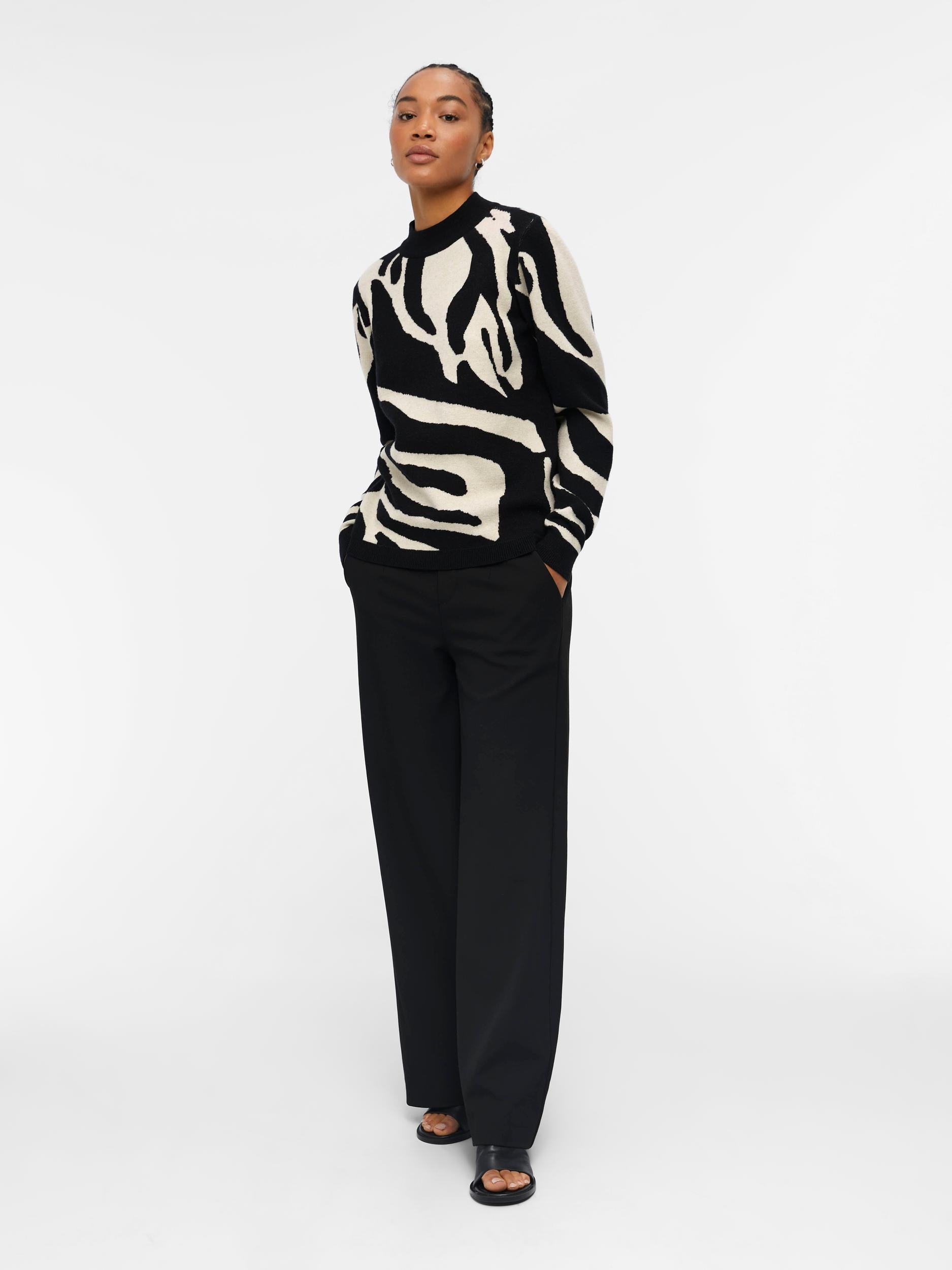 Object Ray Knit Pullover, creme/black