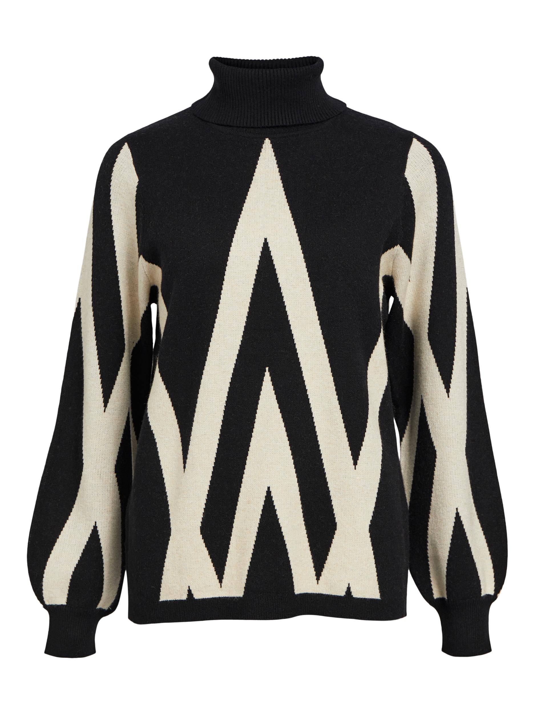 Object Ray Knit Rollneck Pullover, Black/creme