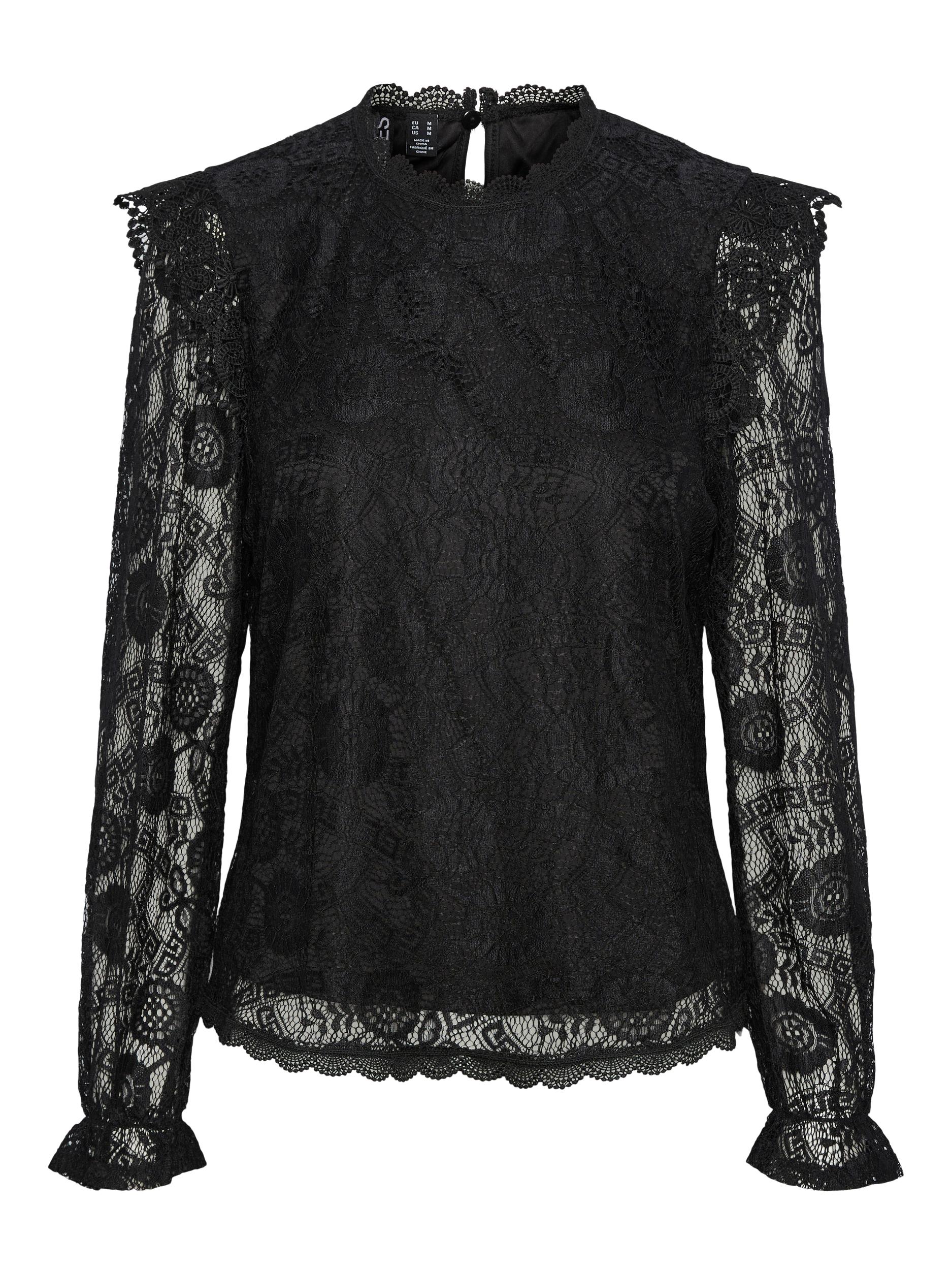 Pieces Olline LS Lace top - black