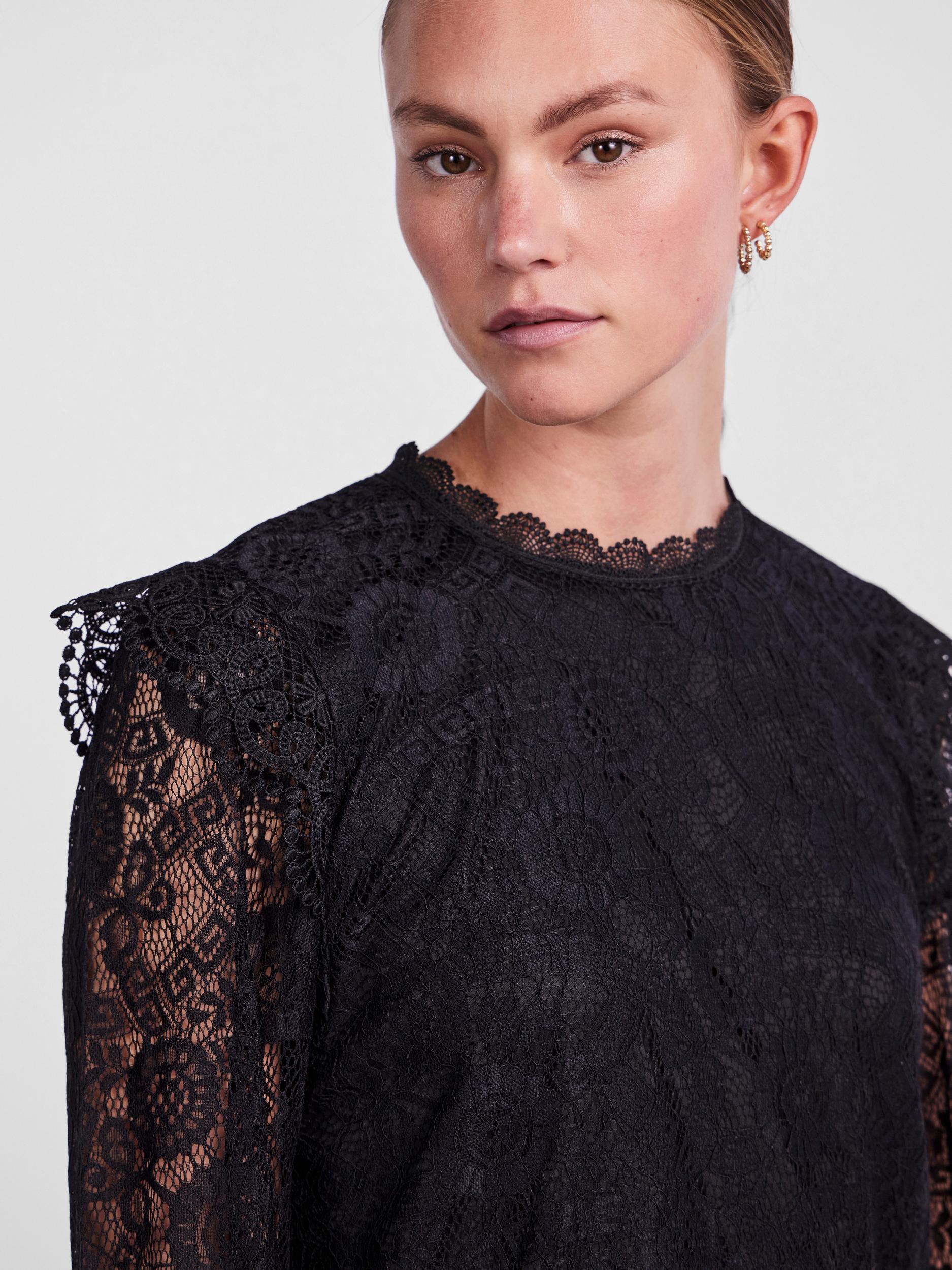 Pieces Olline LS Lace top - black