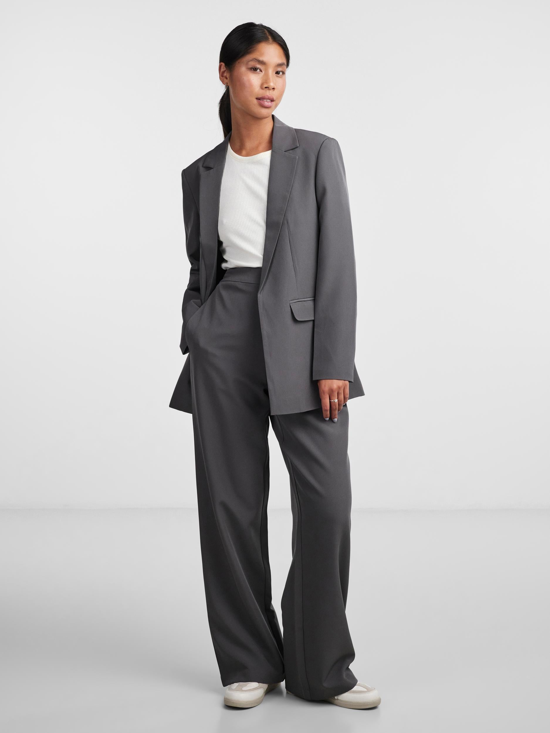 Pieces Bossy wide pants - Magnet Grey
