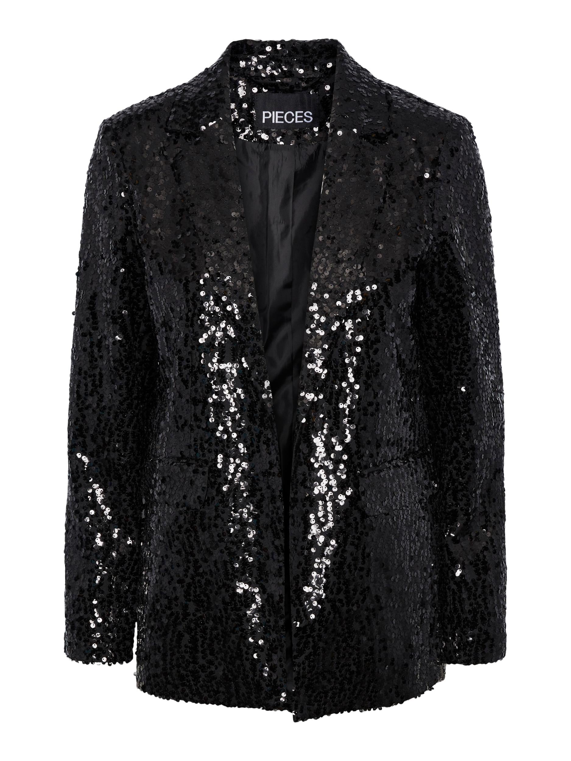 Pieces Bossy Sequin Blazer, Black