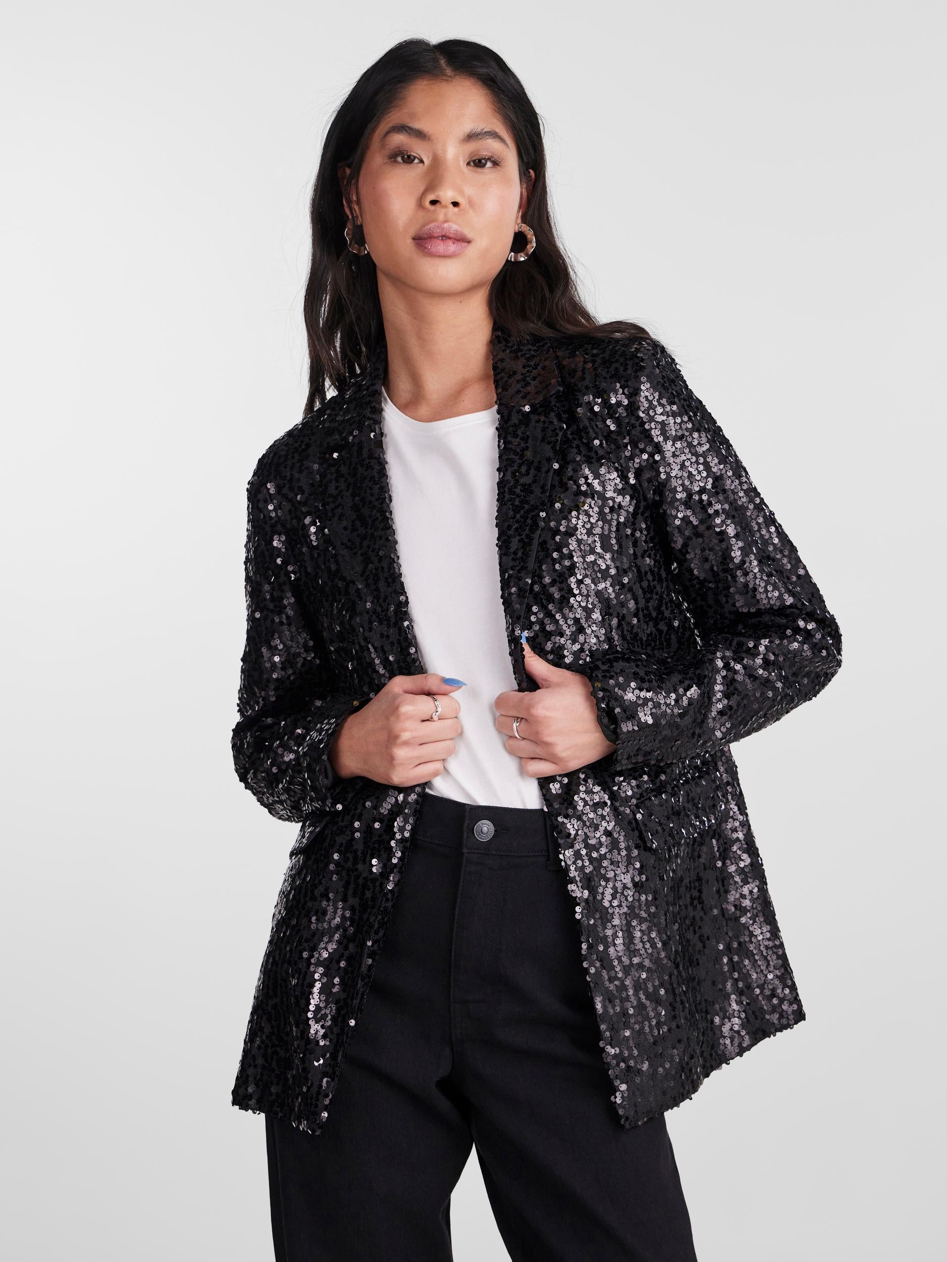 Pieces Bossy Sequin Blazer, Black
