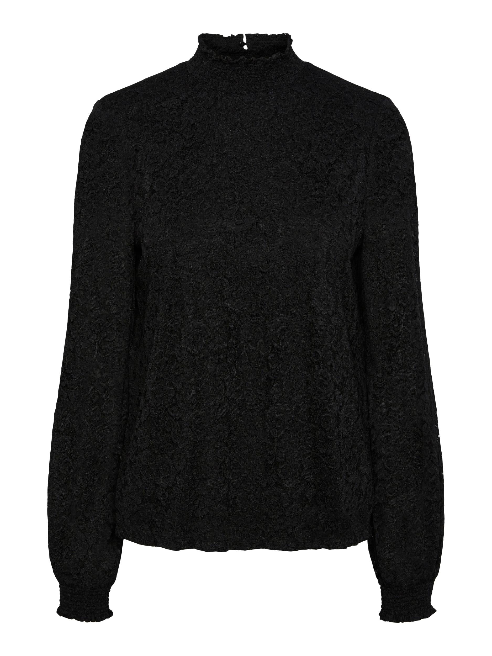 Pieces Fauna LS Lace top - black