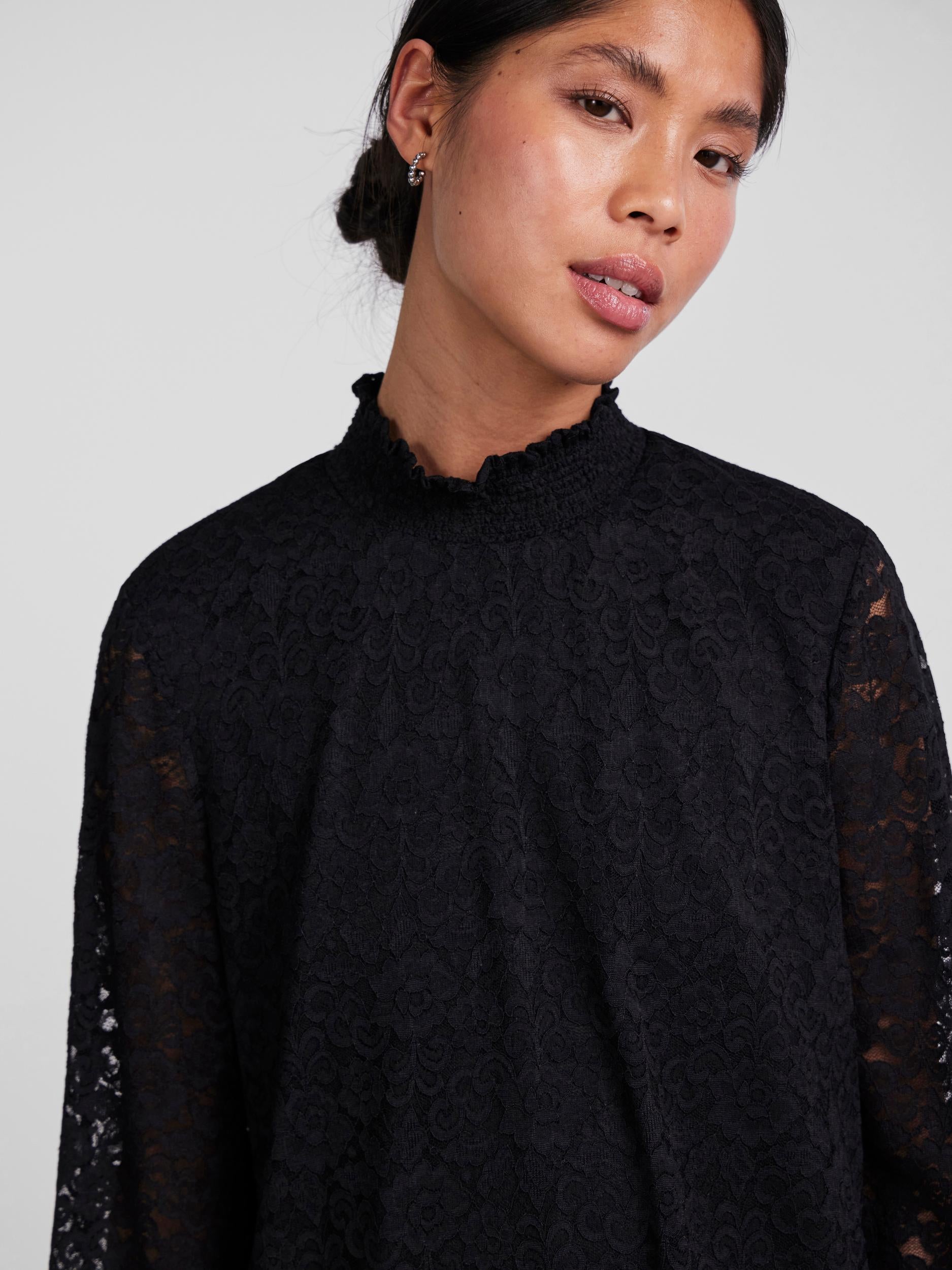 Pieces Fauna LS Lace top - black