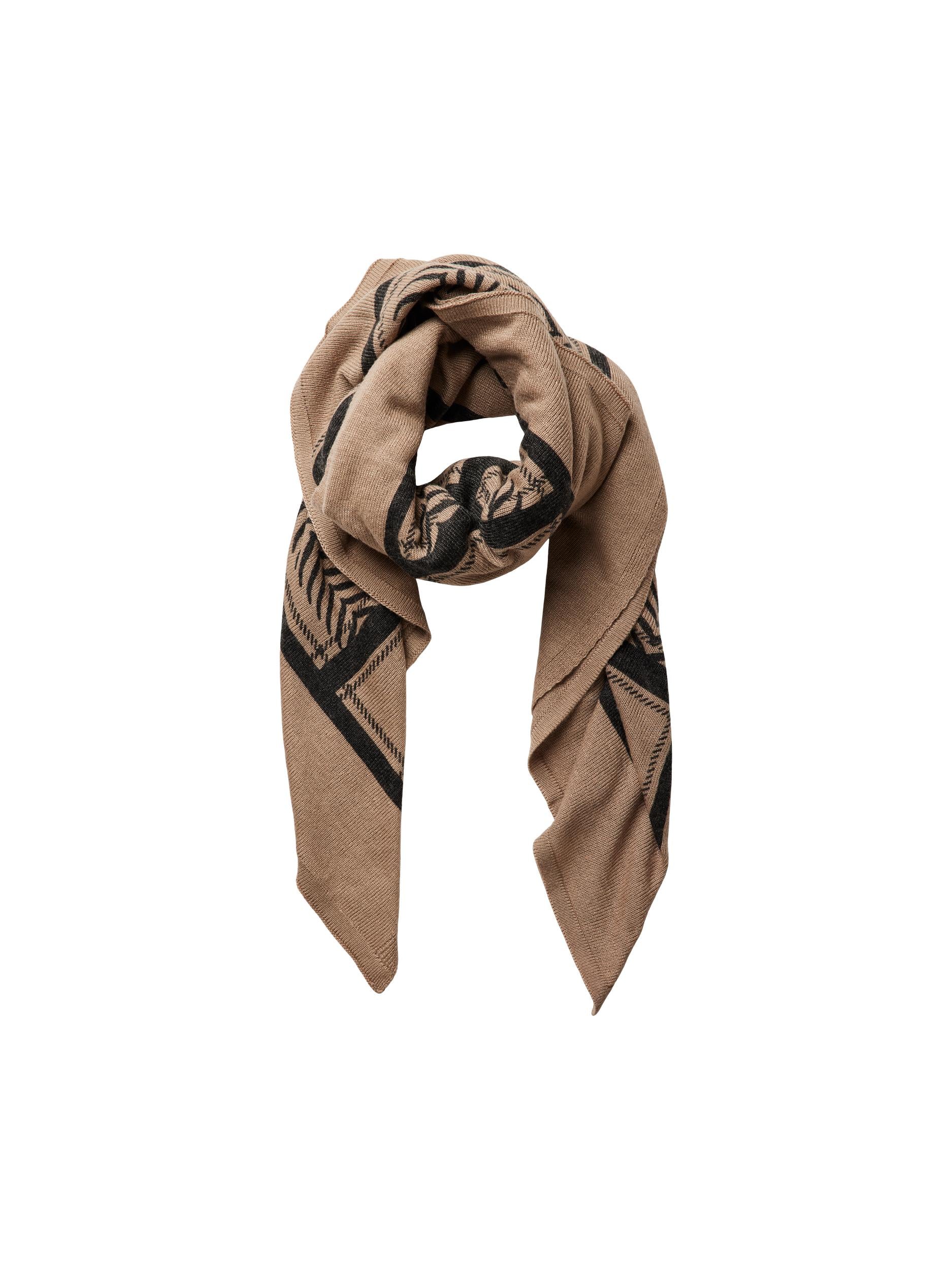 Pieces Jovis Wool Square Scarf, Light Brown