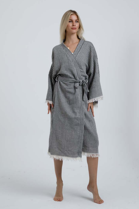 This Season Stripe Robe, Grey