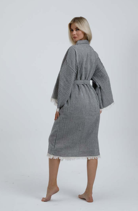 This Season Stripe Robe, Grey