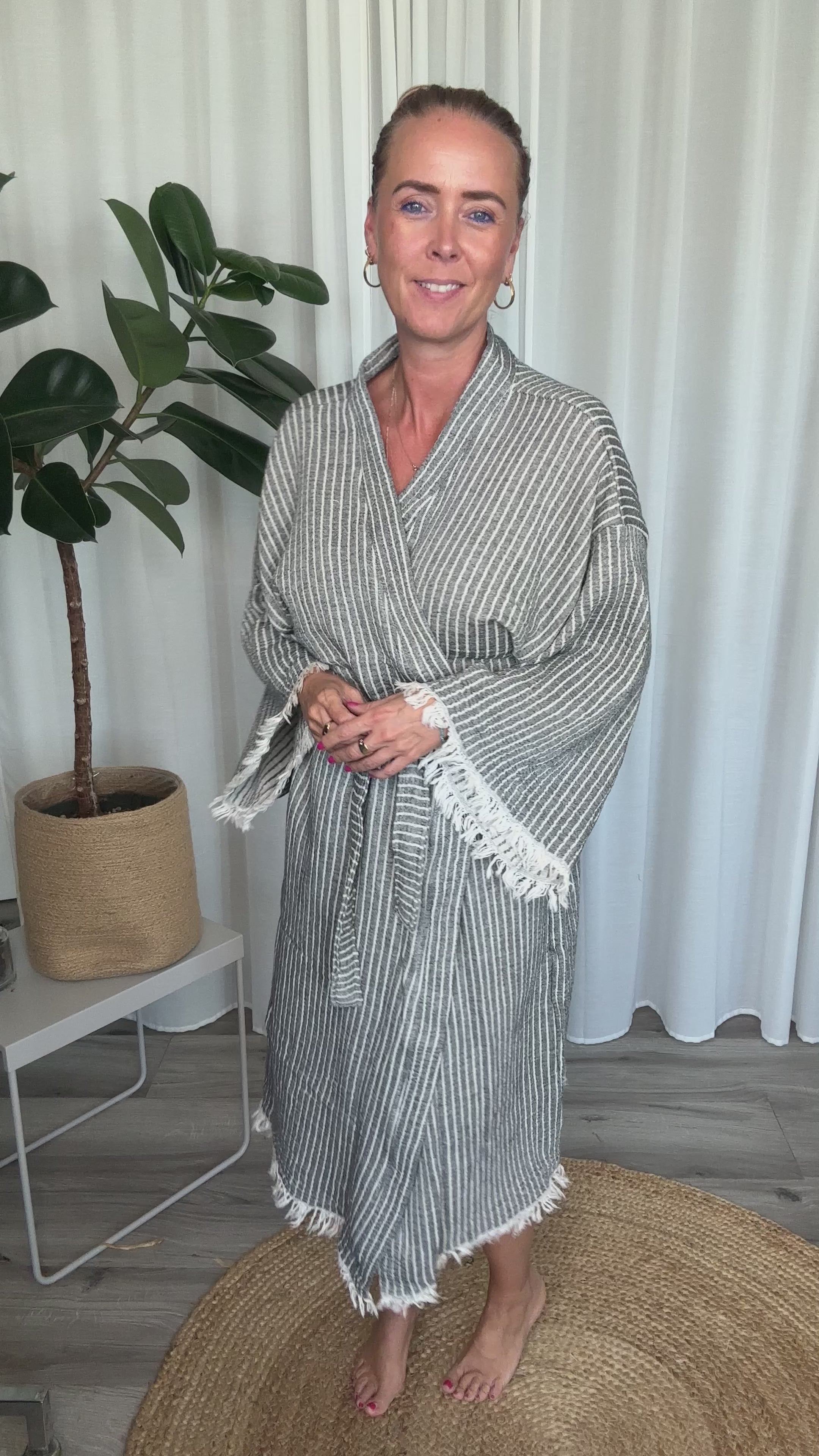 This Season Stripe Robe, Grey