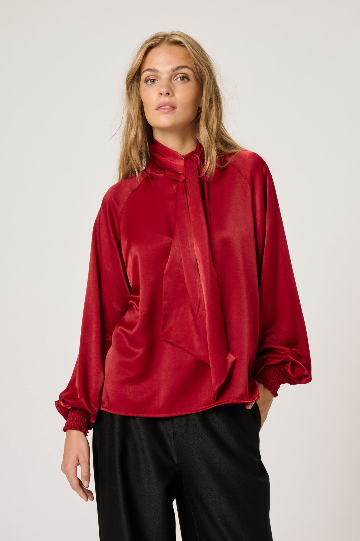 My Essential Wardrobe EstelleMW Scarf Blouse, Burgundy