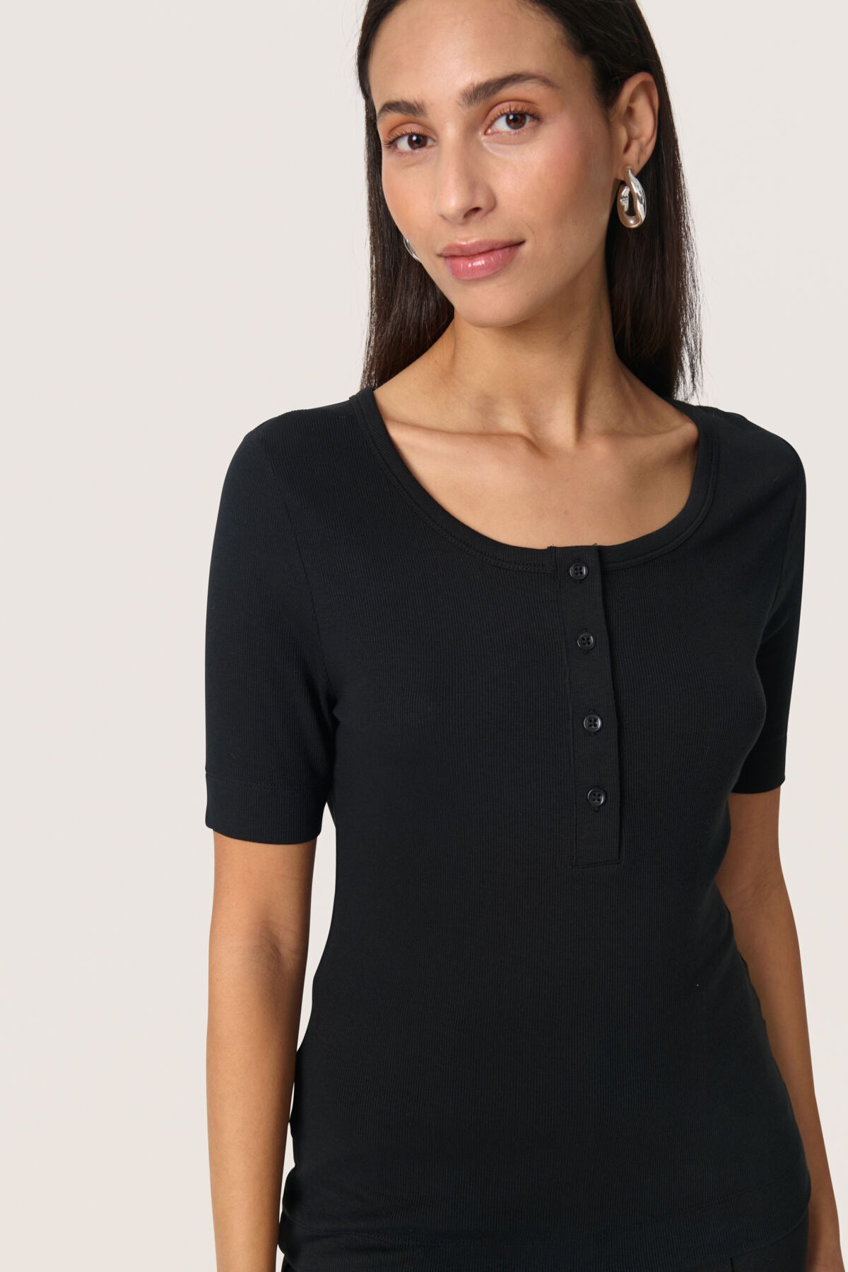 Soaked Ida Button Tee, Black