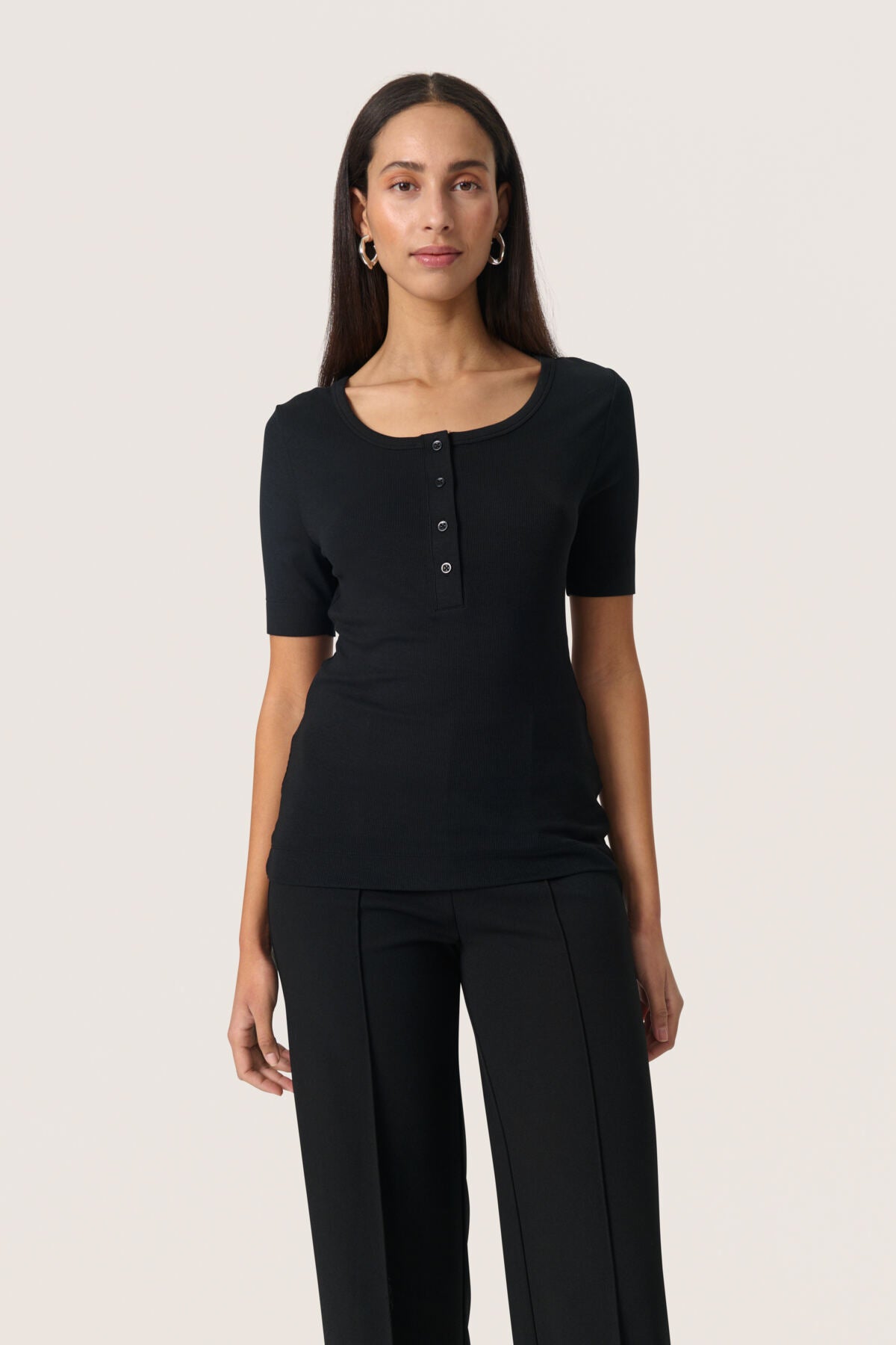 Soaked Ida Button Tee, Black