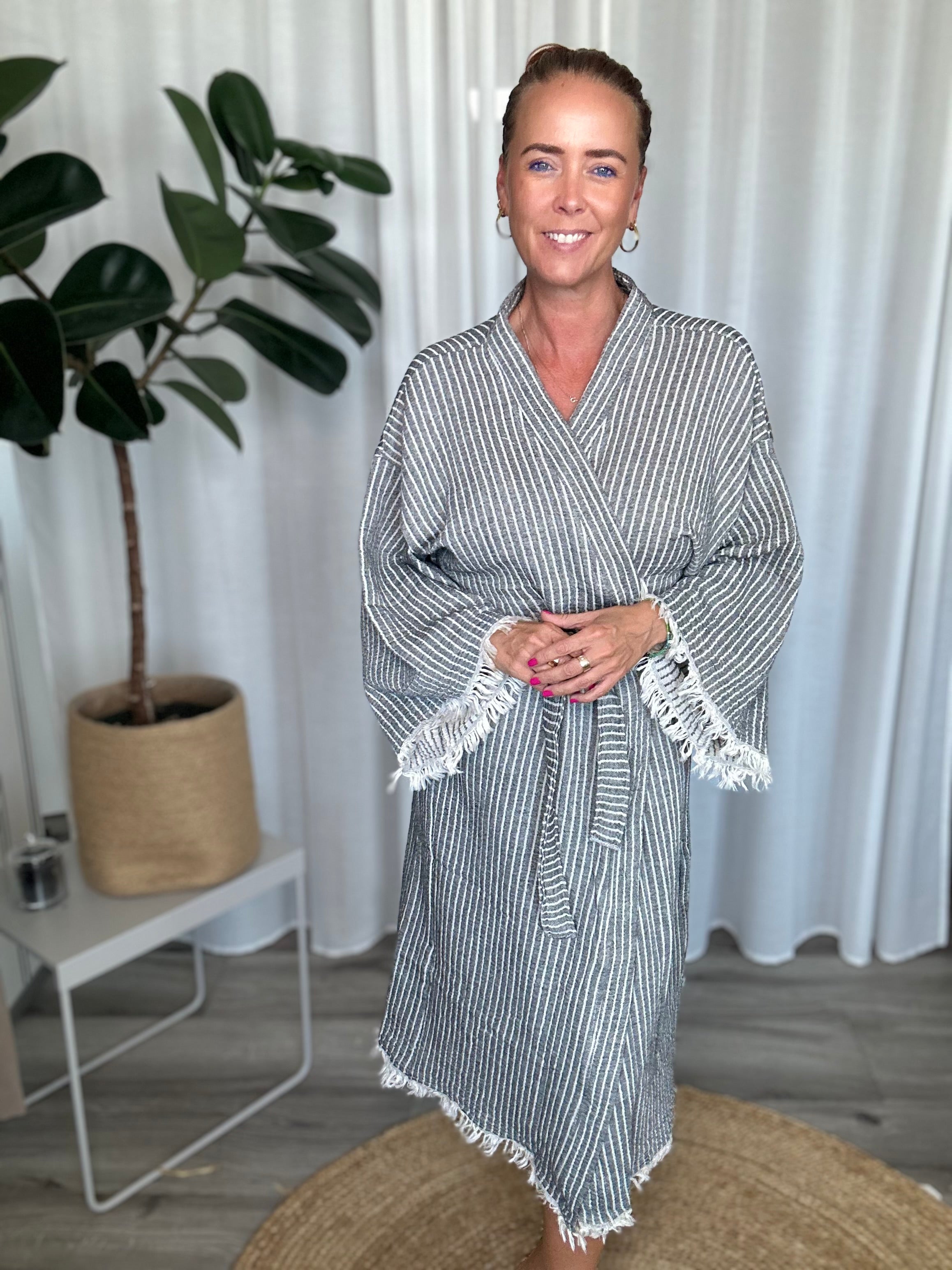 This Season Stripe Robe, Grey