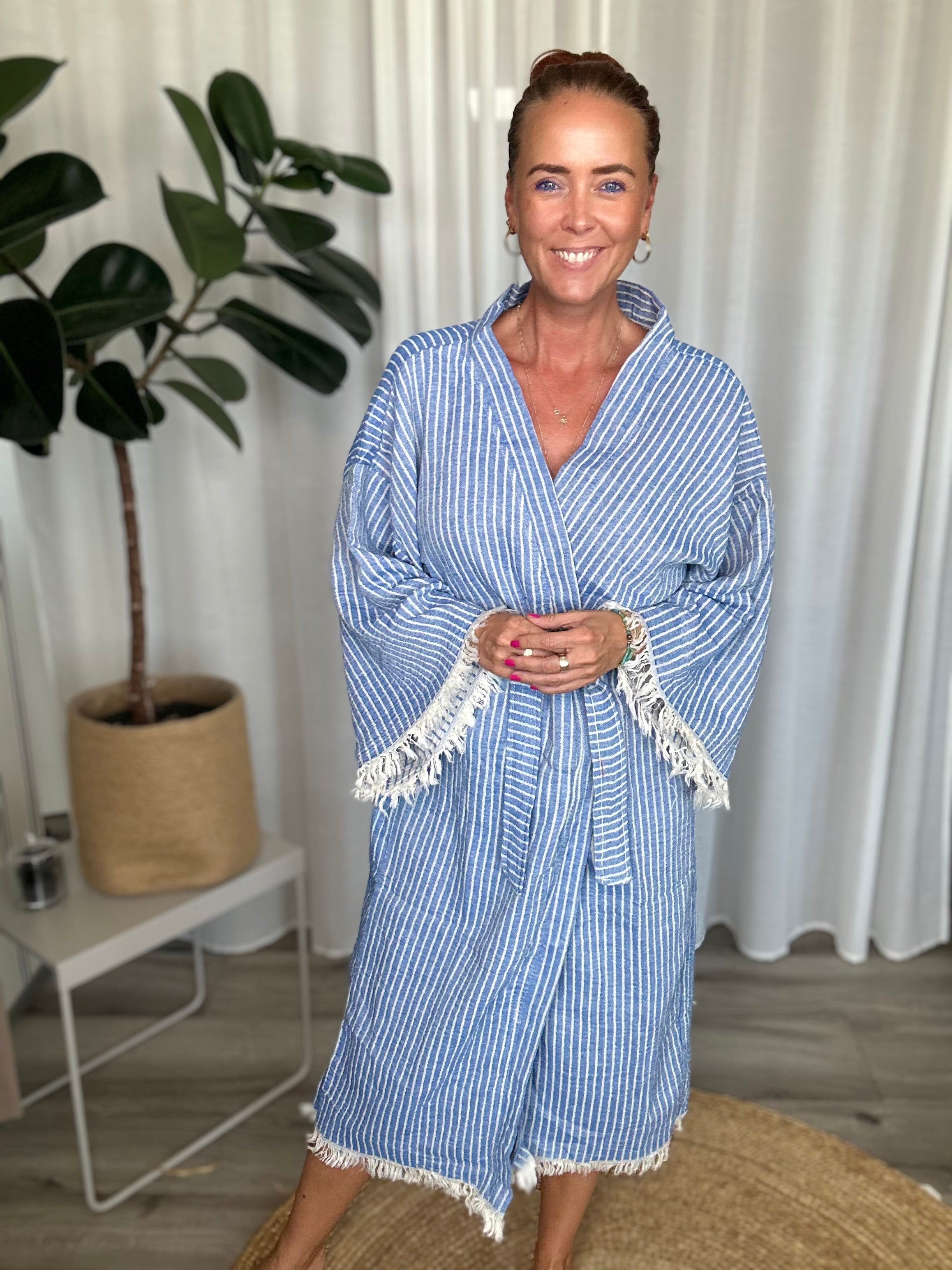 This Season Stripe Robe, Blue