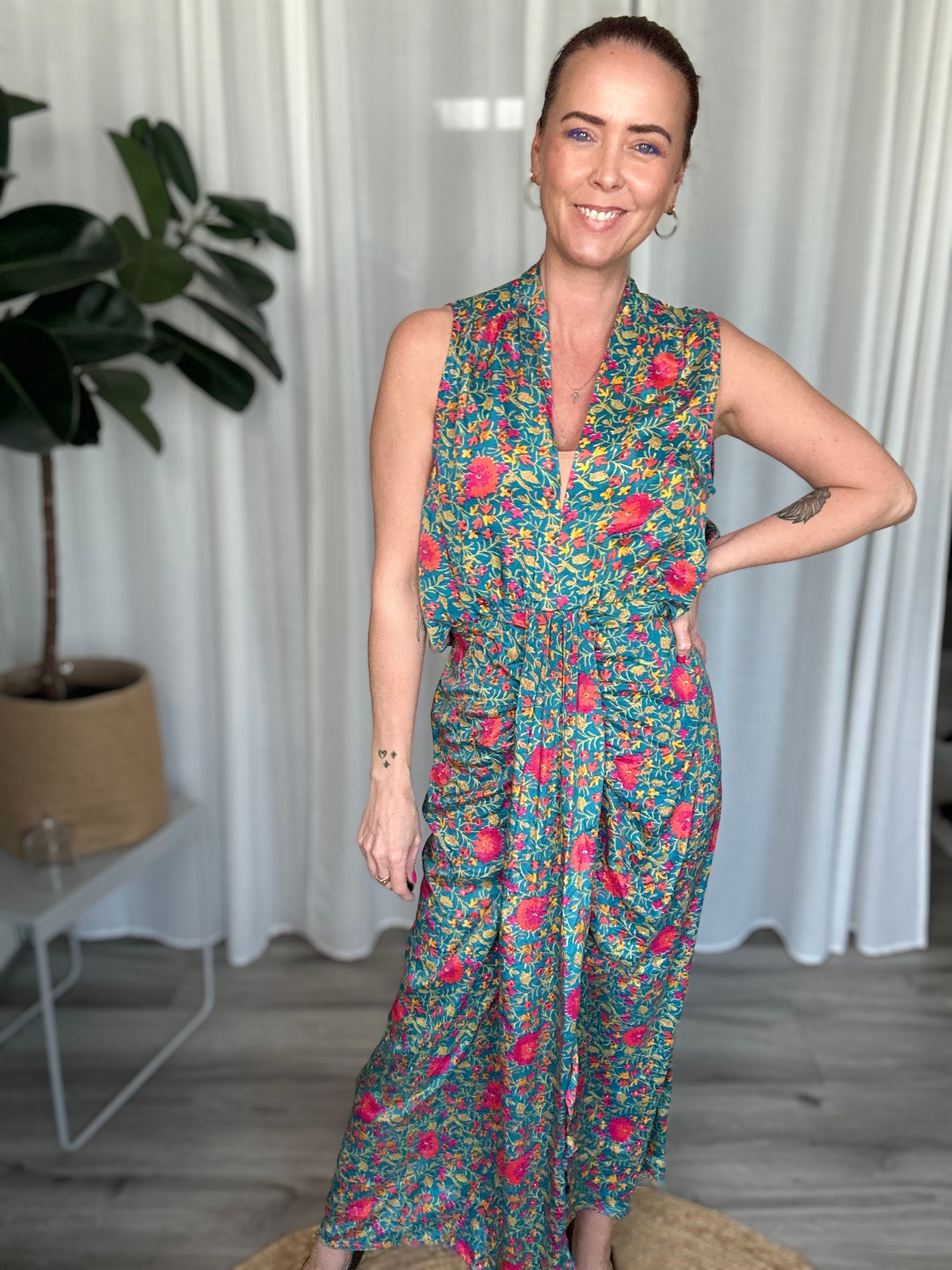 Sissel Edelbo Uno Dress, Floral/Turkis