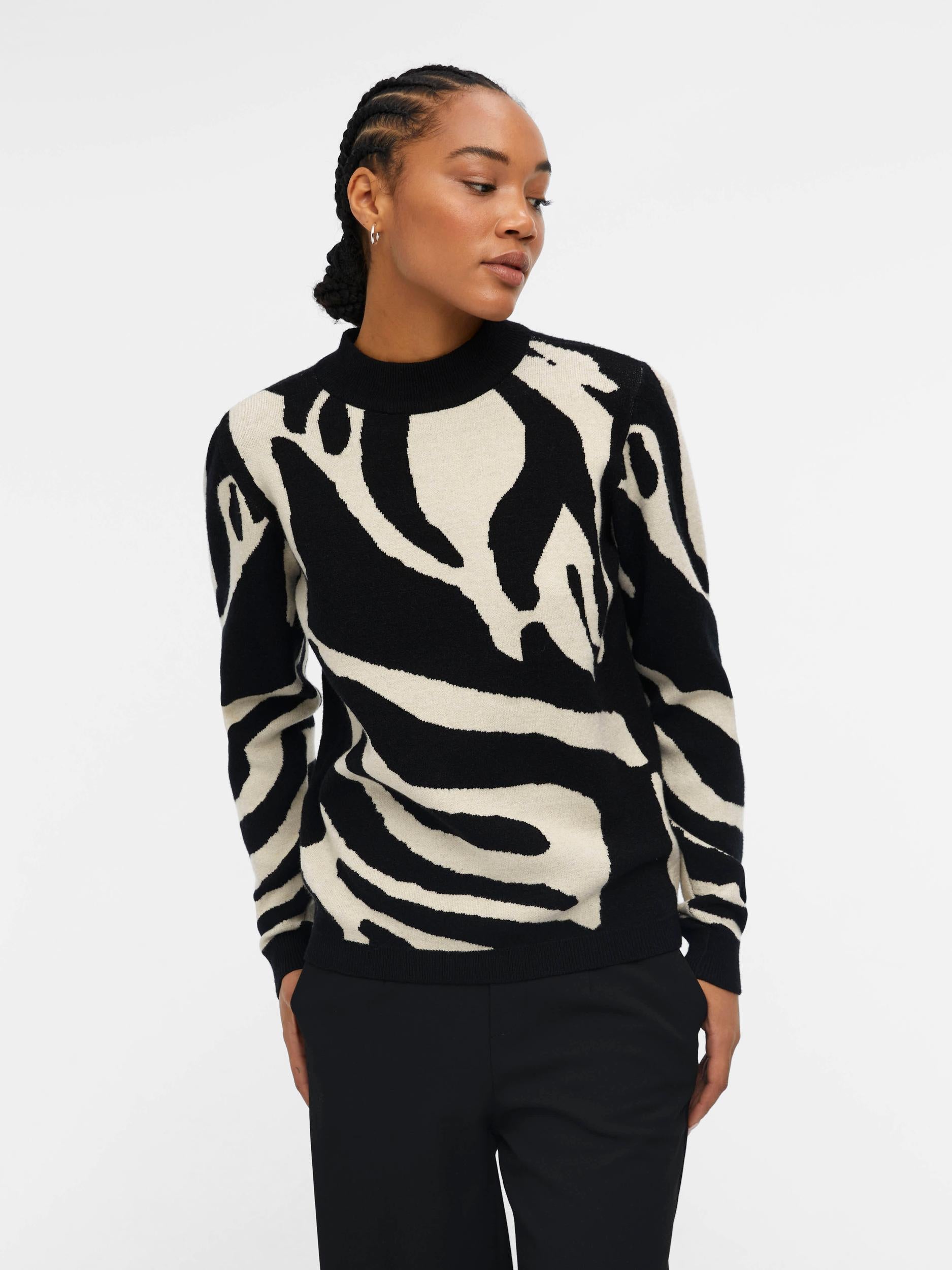 Object Ray Knit Pullover, creme/black