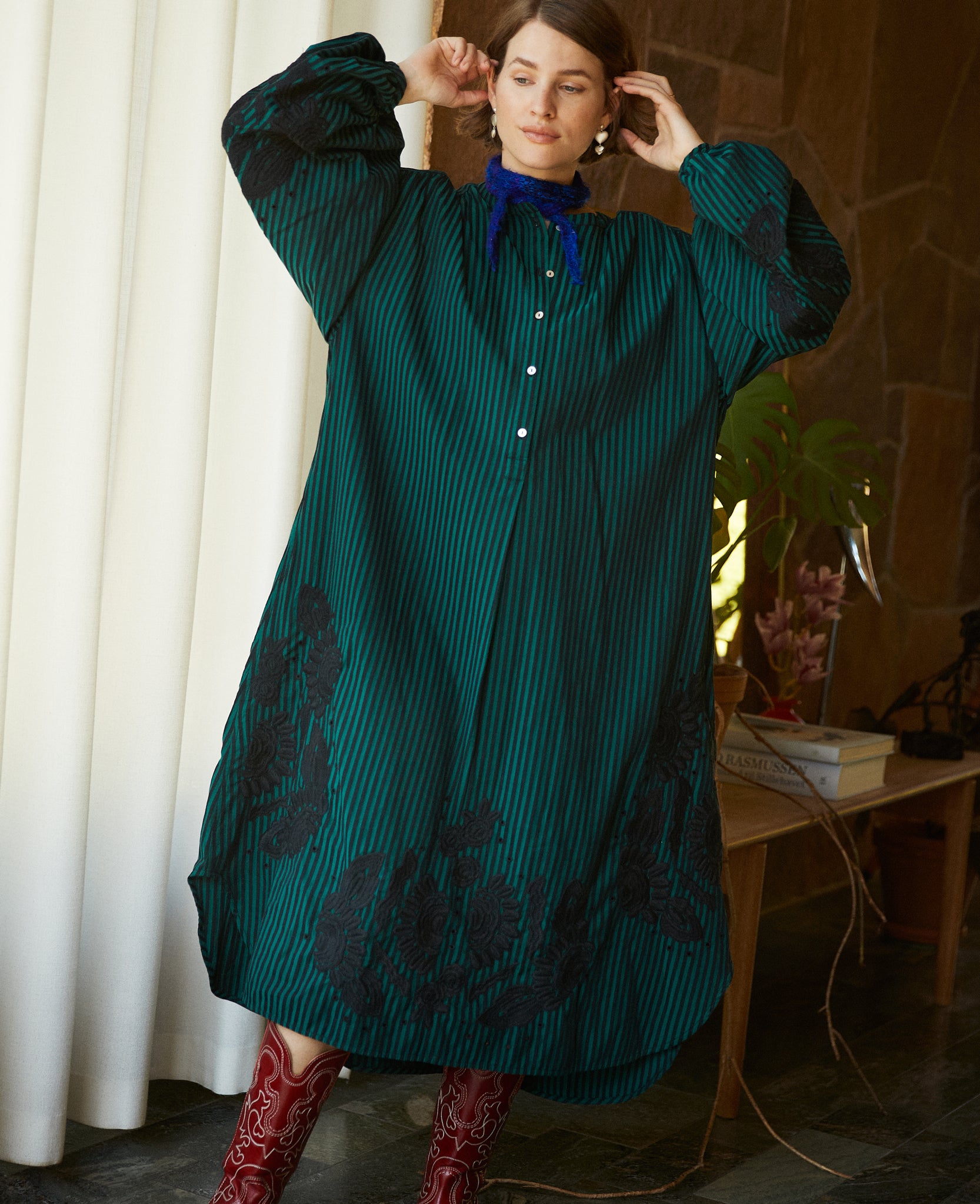 Sissel Edelbo Rikke Organic Stripe Shirt Dress, Emerald