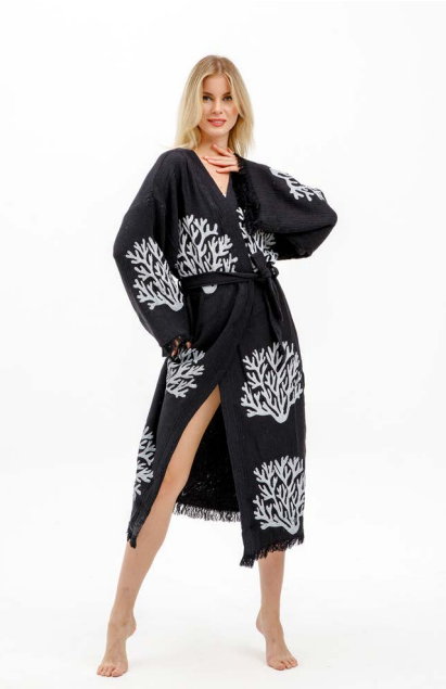 This Season Coral Robe, Black