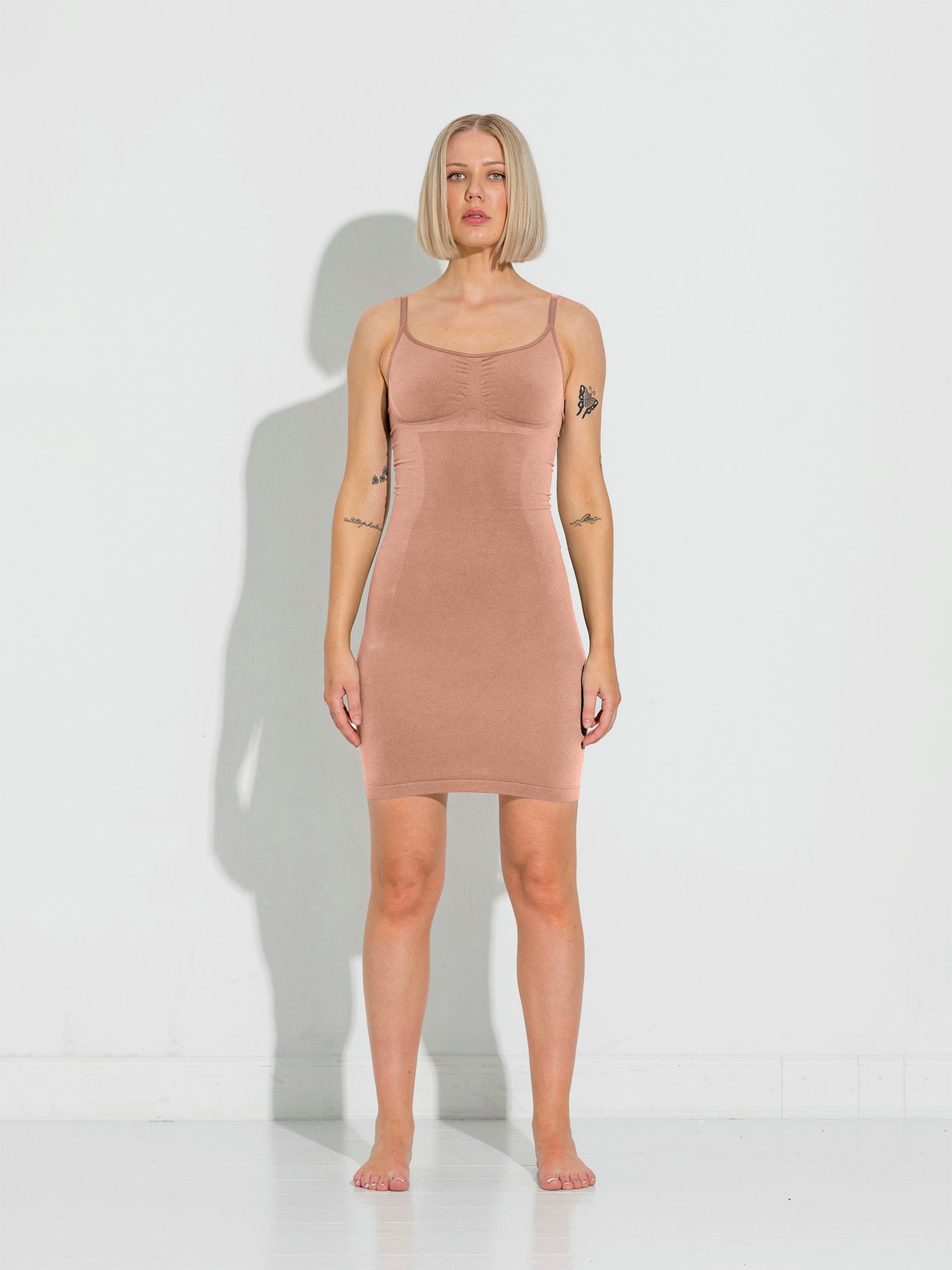 LYKKELAND Second Skin Slip Dress, Tan