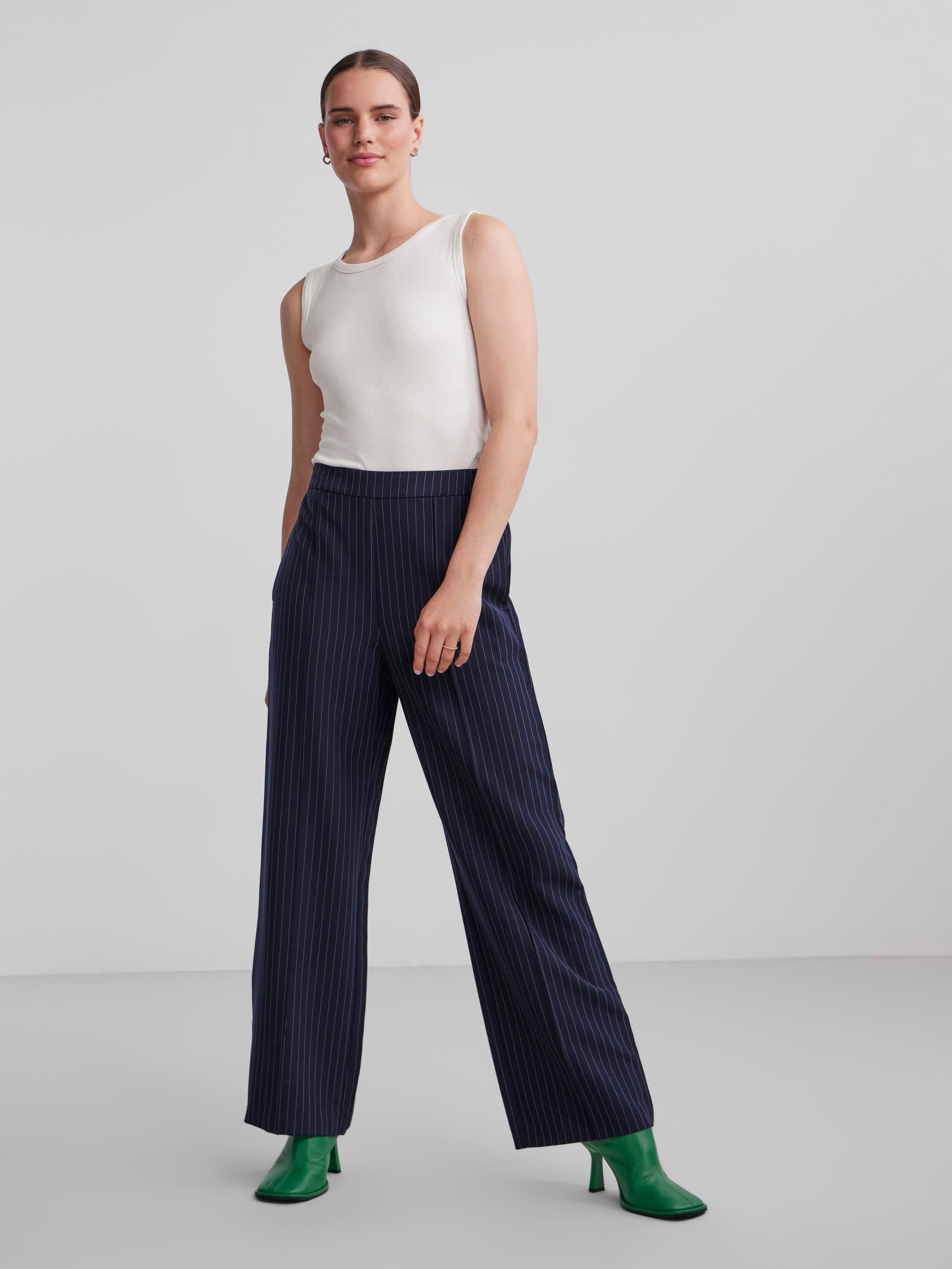 Pieces Bossy wide pants - Navy stripe